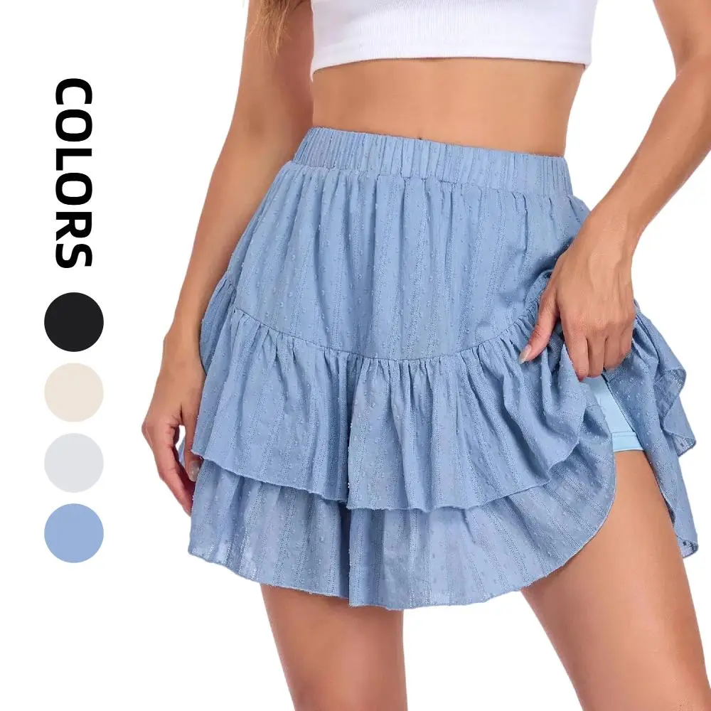Women's High-Waisted Flowy Ruffle Tiered Skort for Women - Casual Cute Boho Summer Beach Skort with Built-in Shorts, Crossover Sport Skirt, Crossover With Built-In Shorts Sport Skirt, Skort Style Sport Skirt