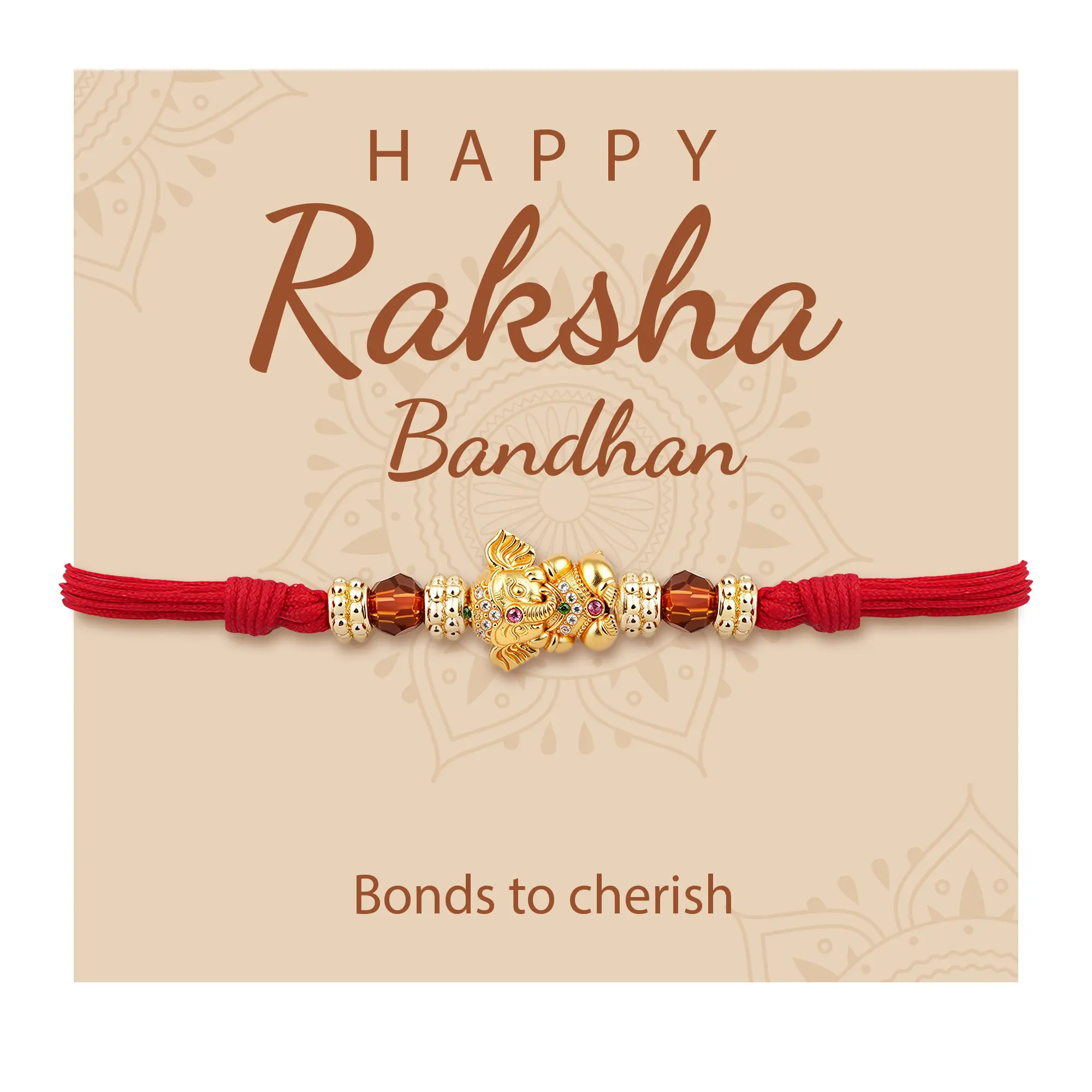 Ganesha Rakhi Bracelet for Raksha Bandhan, Red Thread Bracelet with Elephant Charm, Indian Festival Gift for Brother Sister, Symbol of Love, Protection & Family Bond