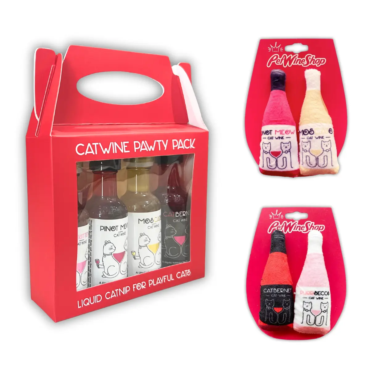 PetWineShop CatWine Pawty Pack - Natural Catnip Toys Liquid Treat for Cats