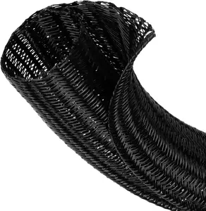 8Ft - 1/2 Inch Cable Management Sleeve Cord Wire Protector Black | Split Loom, Braided Wire Cover Hider, Tubing Organizer, for USB TV Computer, Protect Cat Dog Pet from Chewing
