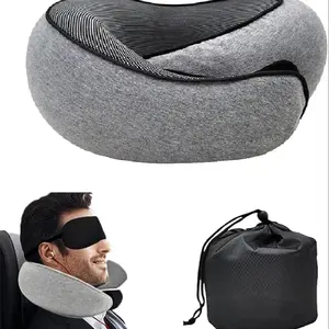 Premium Travel Pillow, Upgraded Supportive Durable Memory Foam Neck Pillow, Travel Neck Cushion, 360° Ergonomic Design Airplane Pillow Travel Pillows for Airplanes, Cars, Offices, Home Use, Ideal for Adults and Kids (Dark Gray with storage bag)