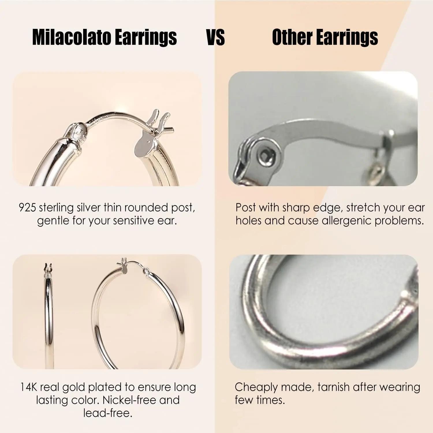 14K Chunky Gold Hoop Earrings for Women 925 Sterling Silver Post Hollow Tube Hoops Earrings 2mm Thick Hoop Earrings Hypoallergenic Lightweight Gold Big Large Hoop Earrings 10-90MM, Gold Jewelry