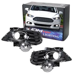 iJDMTOY Complete Set Clear Lens Fog Lights Foglamp Kit with Halogen Bulbs, Wiring On/Off Switch and Garnish Bezel Covers/Brackets For 2013-2016 Ford Fusion
