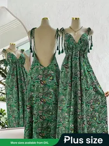 【Plus Size】 Paisley Print Cami Dress, Spaghetti Strap Boho Fashion Casual Sleeveless Dress for Beach Holiday Vacation, Women's Bohemian Clothes for Summer