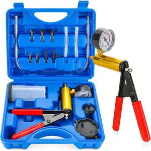 1-in-1 Handheld Vacuum Pump Brake Bleeder Kit for Motorcycle, 16 Pcs Brake Fluid Bleeder and Oil Change Handheld Vacuum Pistol Pump Tester Kit for Bike, Car, Truck (Blue)