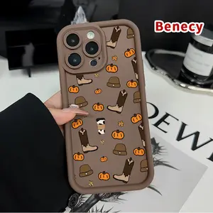 Pumpkin cowboy boots Pattern TPU Phone Case for iPhone 15 16 14 Pro Max 13 12 11 XR XS Plus E Shockproof Full Camera Protection Durable Slim Silicone Cover Smartphone Casing