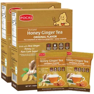 Pocas Honey Ginger Instant Tea Powder with Ginger Extract & Real Honey, Caffeine-Free Tea, 2-Pack - 40 Sachets
