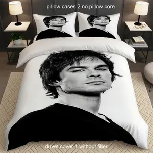 Damon Salvatore Printed Decorative Bedding Set, Breathable Comfort, All-Season Use, 100% Polyester Fabric, Includes Sheet & Pillowcases