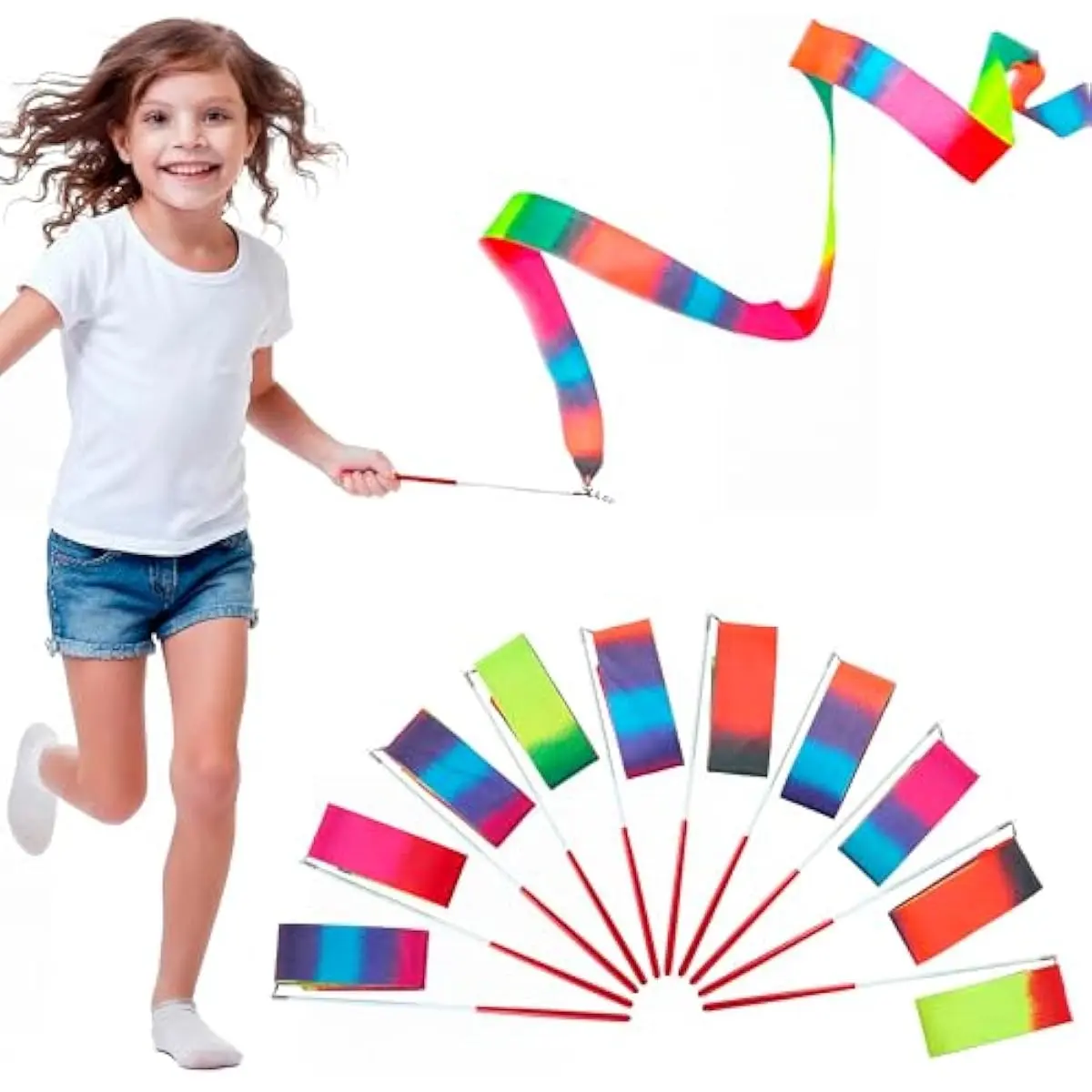 10 Pcs Ribbon Dancing Wands Party Favors Set, Dance Ribbon Gymnastics Ribbon Wand, Princess Birthday Party Favors for Kids, Carnival Prizes, School Goody Bag Stuffers