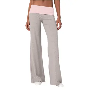 Casual Wide Leg Sweatpants for Women Fold Over Low Rise Flare Yoga Lounge Pants Back to School Clothes for Teen Girls Trousers