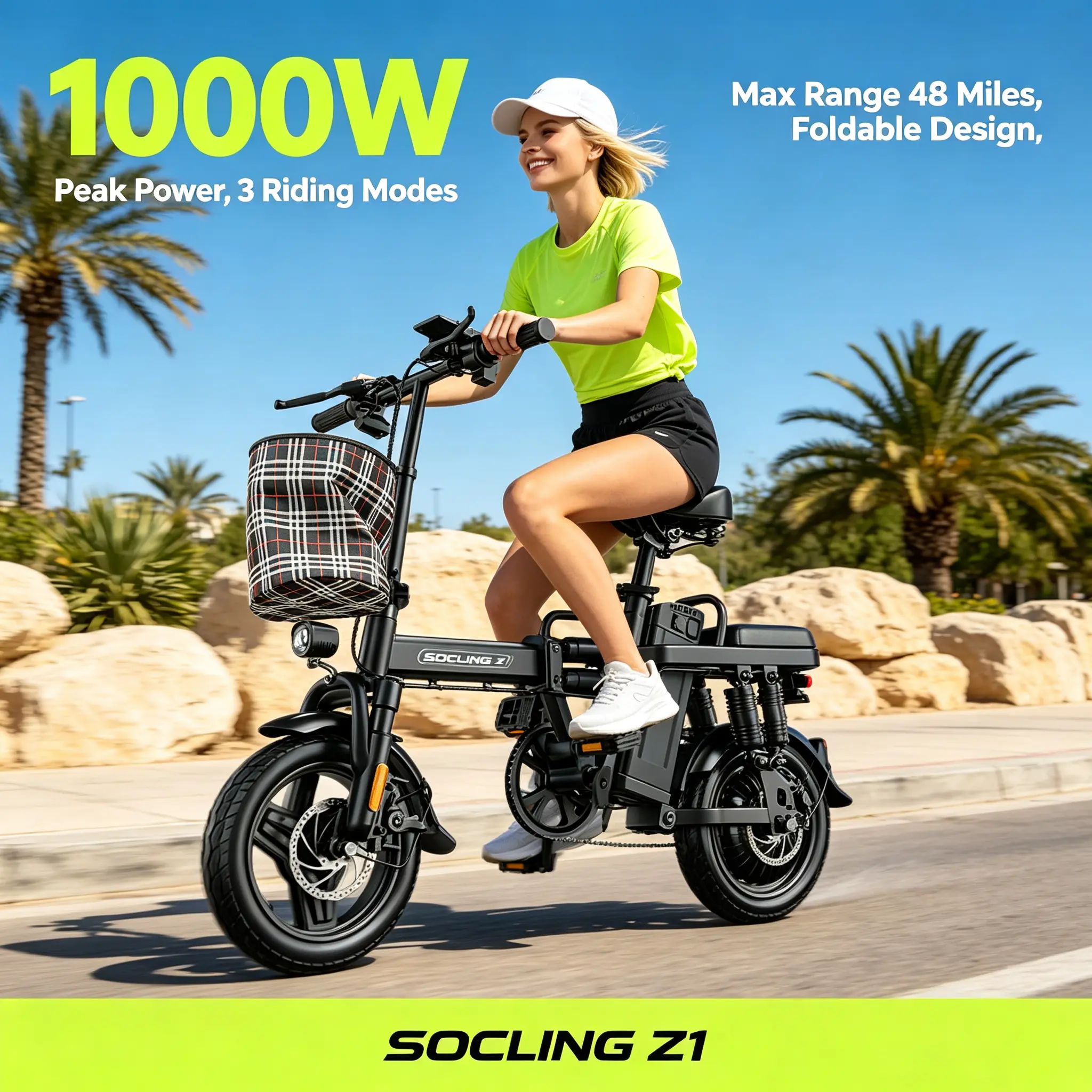 SOCLING Z1 Folding Electric Commuter Bike for Adults, Foldable E-Bike with Removable Battery, Compact Design for Urban Travel and Work