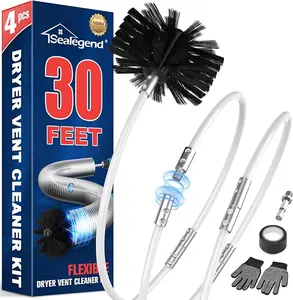 30 Feet Dryer Vent Cleaner Kit,Flexible Lint Brush with Drill Attachment, Adjustabie Length for Easy Cleaning, Synthetic Brush Head, Dryer Lint Remove,Use with or Without a Power Drill,Dryer Clean Tools