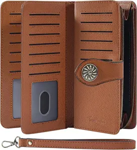 Wallet RFID Blocking Credit Card Holder Large Capacity Wristlet Leather Wallets Purse