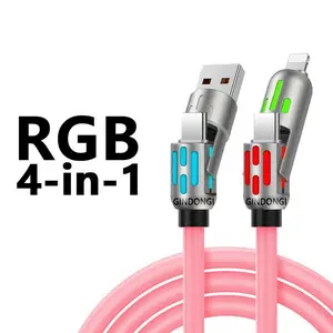 4-in-1 Multi USB Charging Cable (USB-A/Type-C/Lightning) – Fast Charging & Data Sync, Breathing Light for Smartphones/Tablets