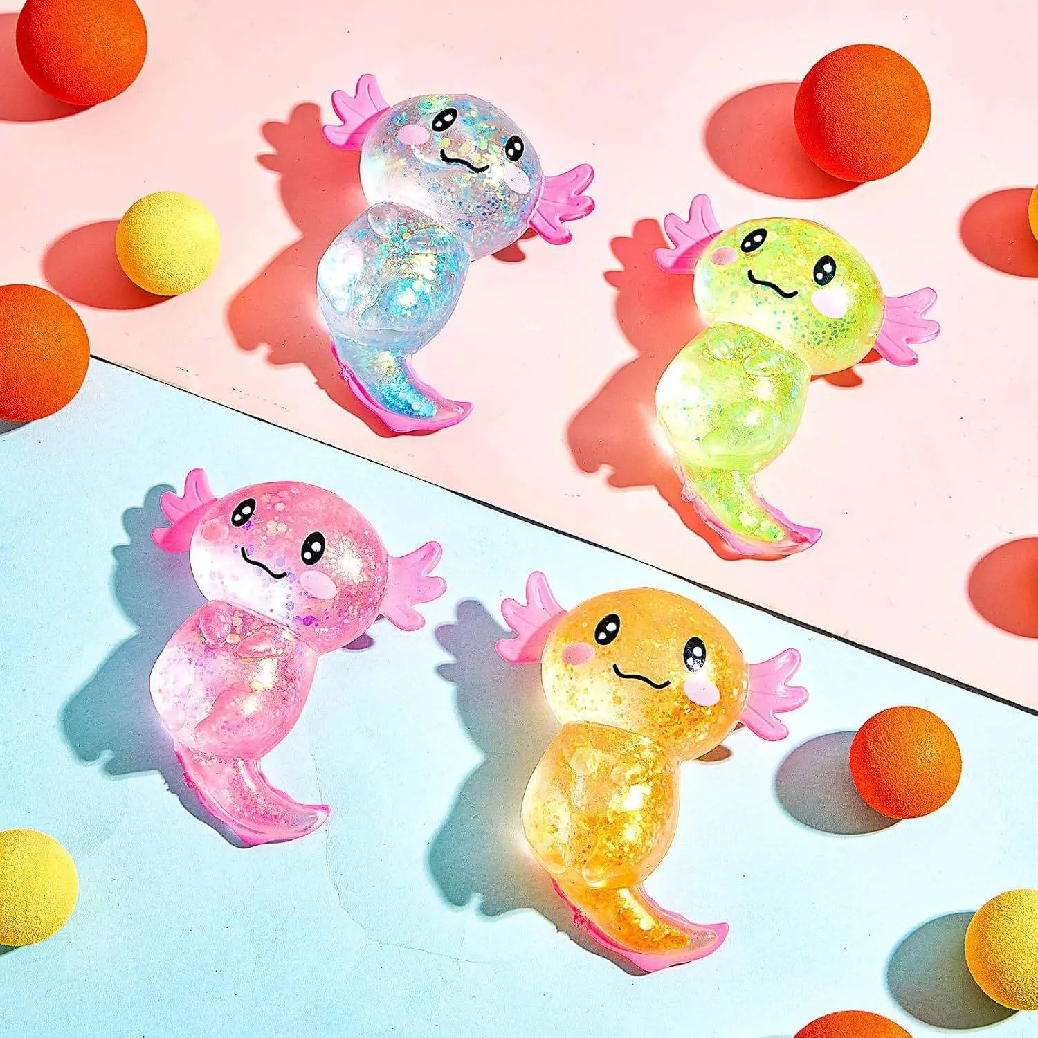 2026 Cute Axolotl Animal Squeeze Stress Toy, Glitter Jelly Filled Stretchable Soft Sensory Fidget Toy for Kids & Adults, Mini Portable Play Toy, Birthday Gift Classroom Reward Party Goodie Bag Fillers