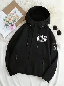 Womenswear, Casual Women's Hooded Windbreaker Jacket Two Color Options Funny Shut Up Mike Print Textured Eye-catching Oversized Fit Personality Age-reducing Lazy Street Style Versatile Comfortable Breathable Machine Washable Jacket