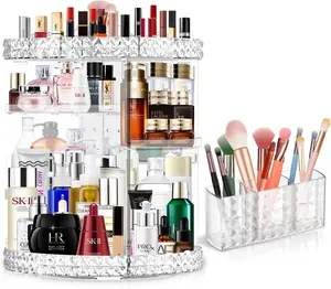 360° Rotating Clear Makeup Organizer – Adjustable 6-Layer Perfume & Skincare Holder with Brush Storage, Large Capacity for Vanity or Bedroom Dresser
