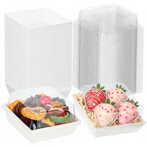 100Pack White Charcuterie Boxes 4x4 with Clear  - 2.3" Tall Pastry Boxes for Bakery, Mini Cakes, Pie,  Covered Strawberries & Party  Small Business Supplies