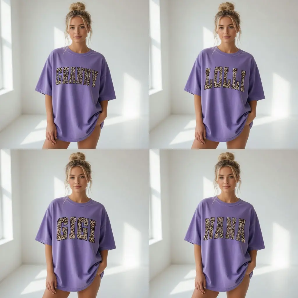 Comfort Colors Leopard Grammy Shirt, Grandma Mothers Day Shirts, Grammy Gift, Gift For Grammy,  Granny Birthday, Distressed Text, violet- DarkFlex