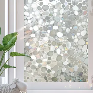 Window Privacy Film, Stained Glass Films, 3D Pebble Rainbow Windows Cling Decorative Window Decals, Sun Blocking Stickers Static Cling Door Windows Covering