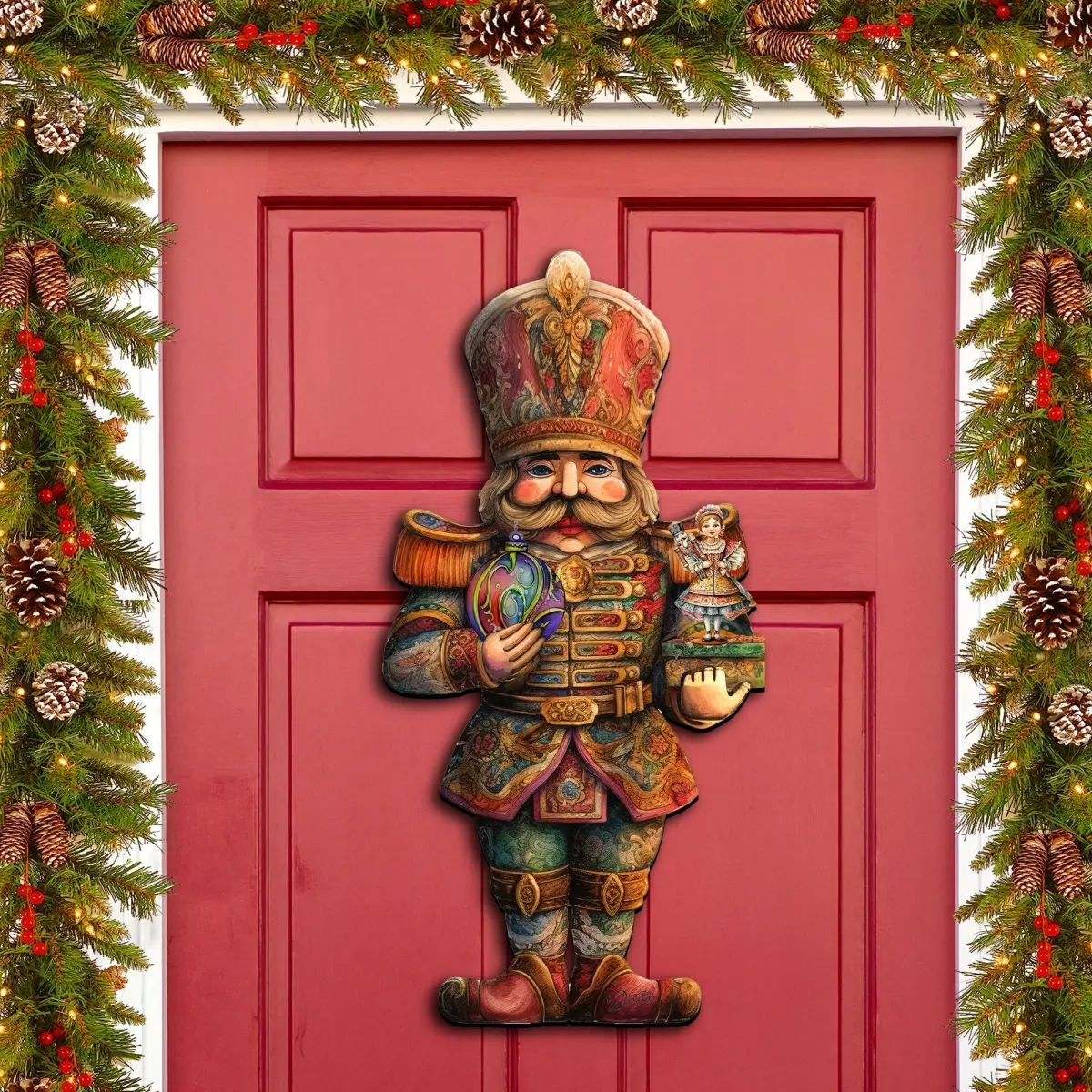 Artistic Nutcracker Prince & Clara Wooden Door Decor - 24x18 in UV Coating, Door/Hanging Festive Home Supply Gift for Gifters