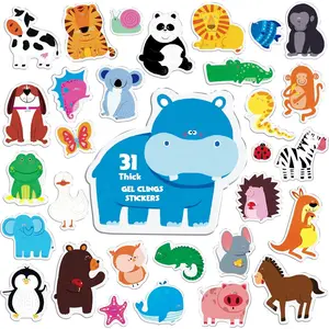 31PCS Animal Jelly Stickers, Thick Removable Reusable Window Door Gel Clings Decals for Kids Toddlers Adults, Animal Theme Party Home Classroom Nursery Decor Supplies (Not Edible)