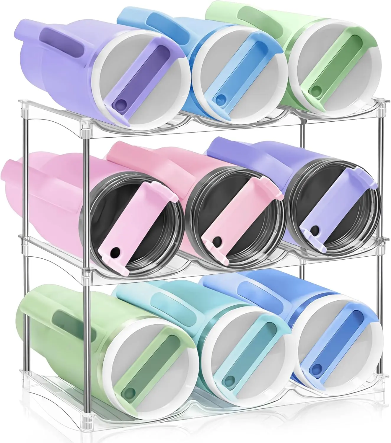 3 Pack Stackable Water Bottle Organizer for 40 oz Tumblers | Cup Storage Rack for Kitchen Cabinet, Pantry & Countertop | Tumbler Holder Organizer