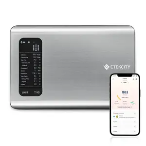 Smart food kitchen scale with nutritional calculator, free app with 19 nutrients tracking, calorie, marco, digital grams and ounces for weight loss, premium stainless steel, 11lb