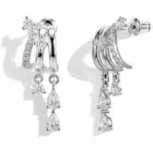 Triple Huggie Stacked Earrings for Women Gold Chain Drop Dangle Earrings Cute Statement CZ Earrings Trendy Dainty Jewelry Gift