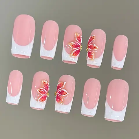 NailVesta SILK BLOSSOM – 100% Handcrafted 3D Press-On Nails | Reusable, Long-Lasting, Salon-Quality