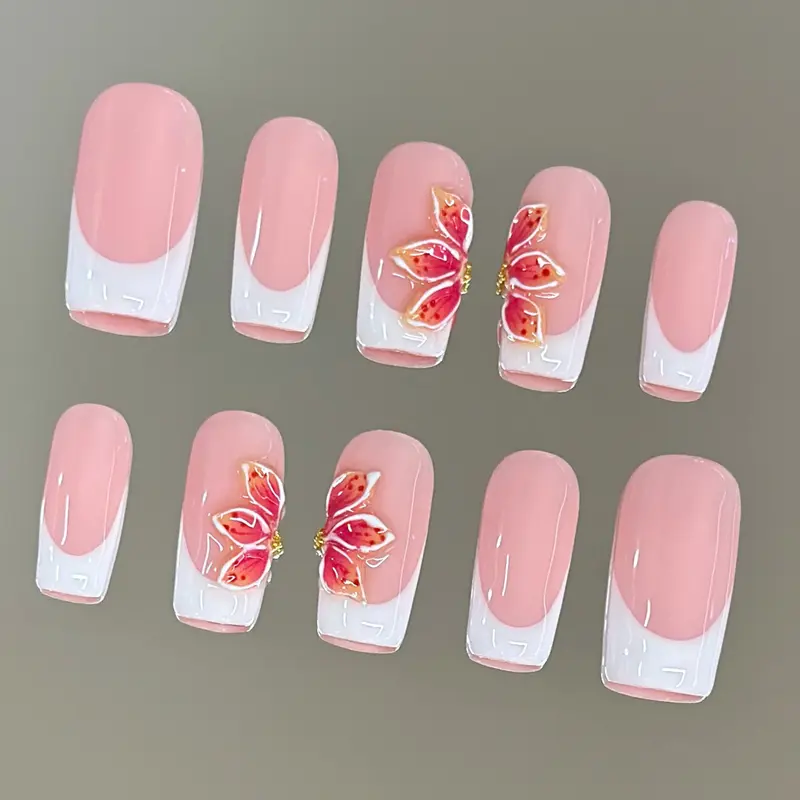 NailVesta SILK BLOSSOM – 100% Handcrafted 3D Press-On Nails | Reusable, Long-Lasting, Salon-Quality