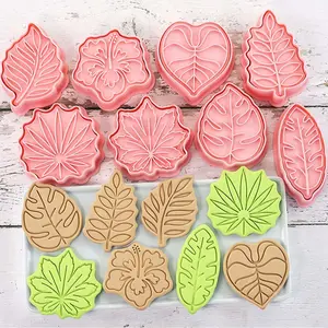 8 count Leaf Cookie  Set, Tropical Shapes for Baking, Eucalyptus, Monstera, Hibiscus, Sycamore, Fan Palm Leaf Biscuit Cutters Molds for Fall, Thanksgiving, Holiday & Party  (Tropic)