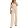 ZESICA Women's Fitted 2026 Summer 2-Piece Suit Set - Short-Sleeve Button Blazer, Wide-Leg Pants for Work, Business Casual & Corporate Office Wear