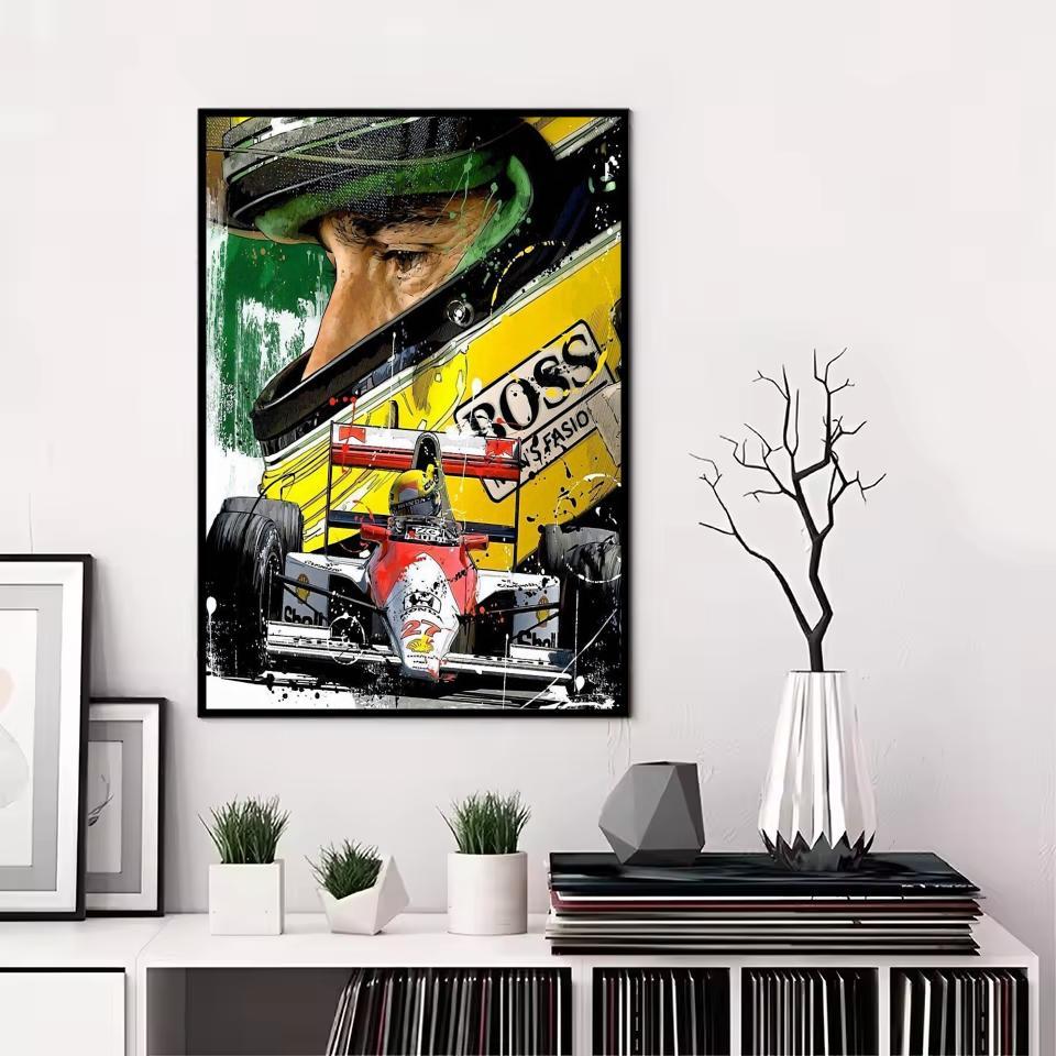 F1 A-Ayrton Senna Painting Calligraphy Canvas Poster: Crease Free Waterproof Durable All Space Wall Decor