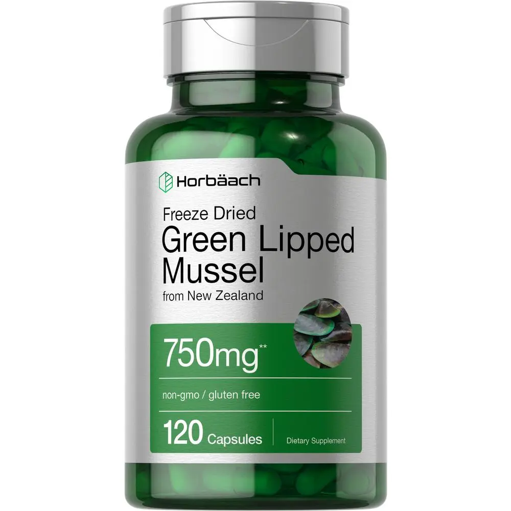 Horbäach Green Lipped Mussel | 750 mg | 120 Capsules | from New Zealand | Premium Freeze Dried Mussel Powder | Non-GMO and Gluten Free