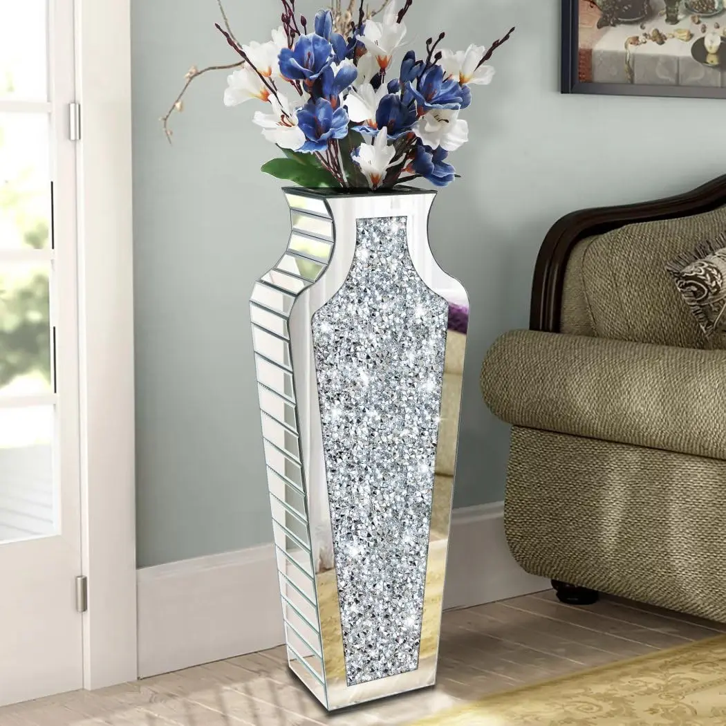 Floor Vase Crushed  Mirrored Vase 27" Tall,   Glass Decorative Mirror Vase Large Size Luxury for Home Decor. Can't Hold Water.