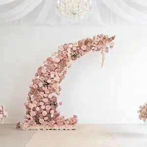 Artificial Silk Floral Backdrop for 6.5ft Half Crescent Wedding Arch – Foam-Backed Flower Arch in Dusty Rose with Roses, Hydrangeas & Chrysanthemums