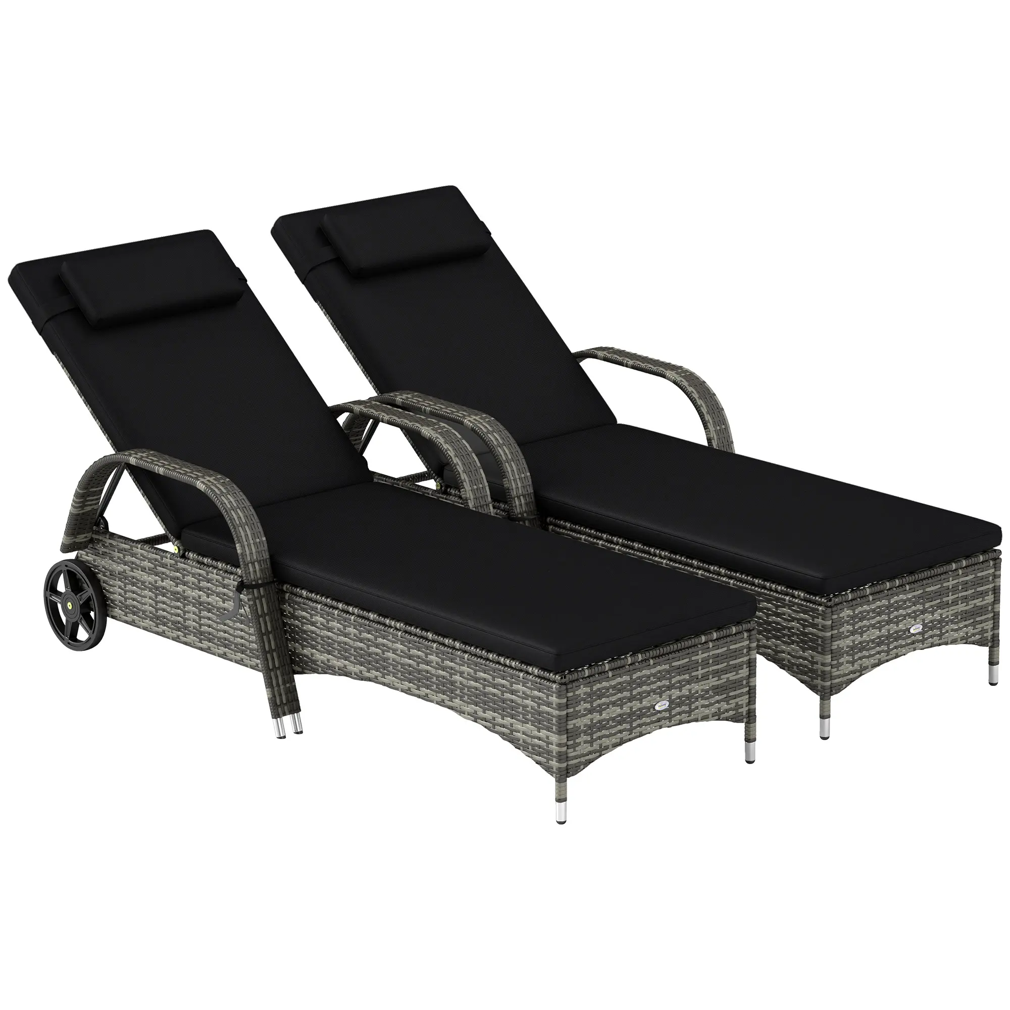 Outsunny Wicker Outdoor Chaise Lounge, 5-Level Adjustable Backrest PE Rattan Pool Lounge Chair with Wheels, Cushion & Headrest, Mixed Gray and Charcoal Black