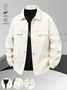 Men's Classic Stylish Plain Long Sleeve Retro Workwear Jacket - Double Chest Pockets, Metal Buttons, Relaxed Fit, Structured Casual Vibe, Coats & Tops for Urban Wanderers