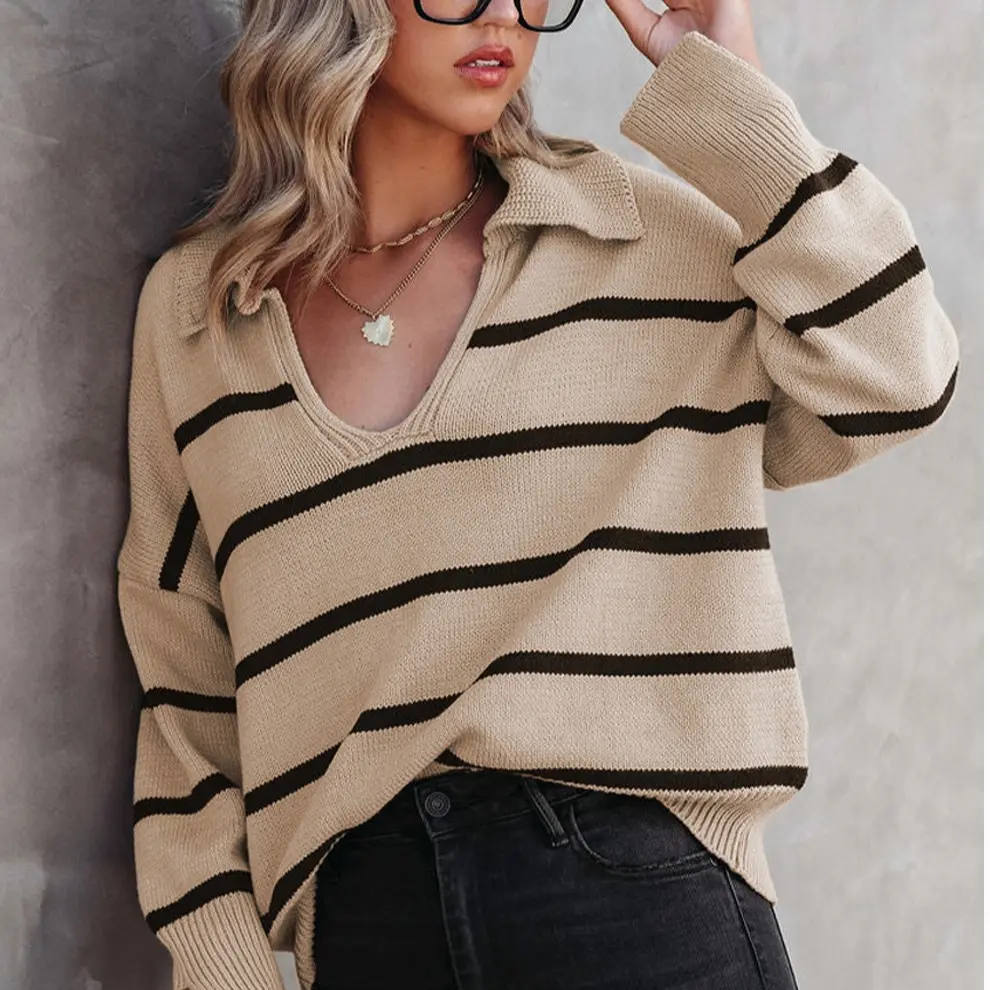 Polo Collar Striped Sweater
