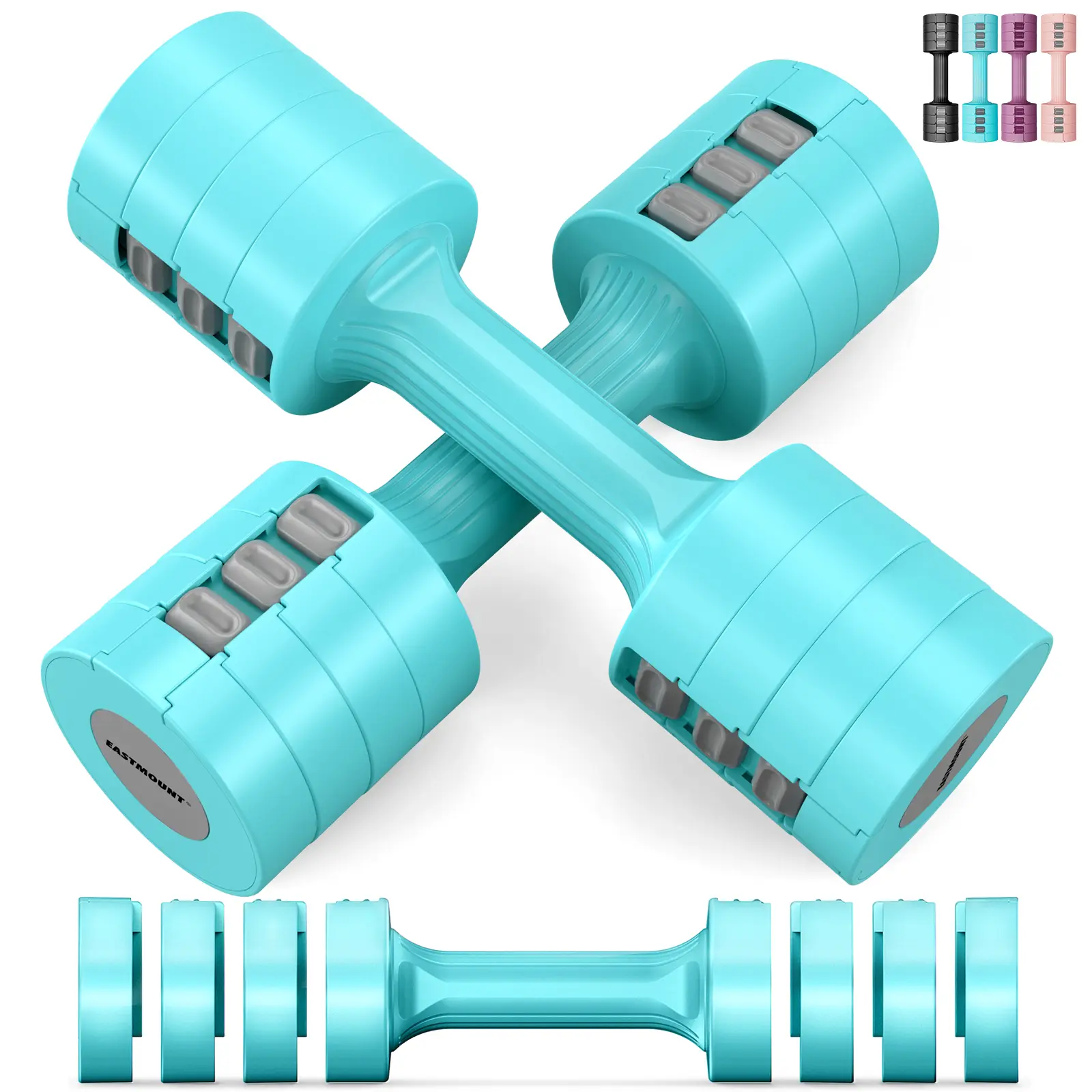 EAST MOUNT Adjustable Dumbbells Set of 2 (5 lbs Total), 6-in-1 Women's Non-Slip Handle Body Weights with 1-Second Lock for Home-Gym & Office Use, Fast Adjust Free Weights That Maintains a Firm Grip & Improves Physical Fitness, One-Second Lock