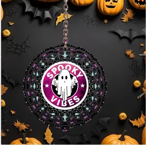 Spooky Vibes Ghost Kinetic Wind Spinner Decoration, 8-in UV-Coated Aluminum Weatherproof Garden Decor, with Instructions Manual