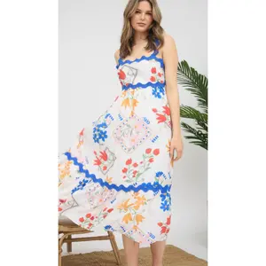 Summer Ripple Dress Floral Casual Sleeveless Womenswear Adjustable Soft
