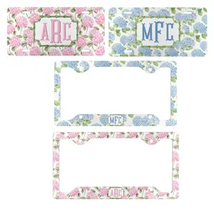 Blue And Pink Hydrangea License Plate & Frame: Personalized Floral Car Decor