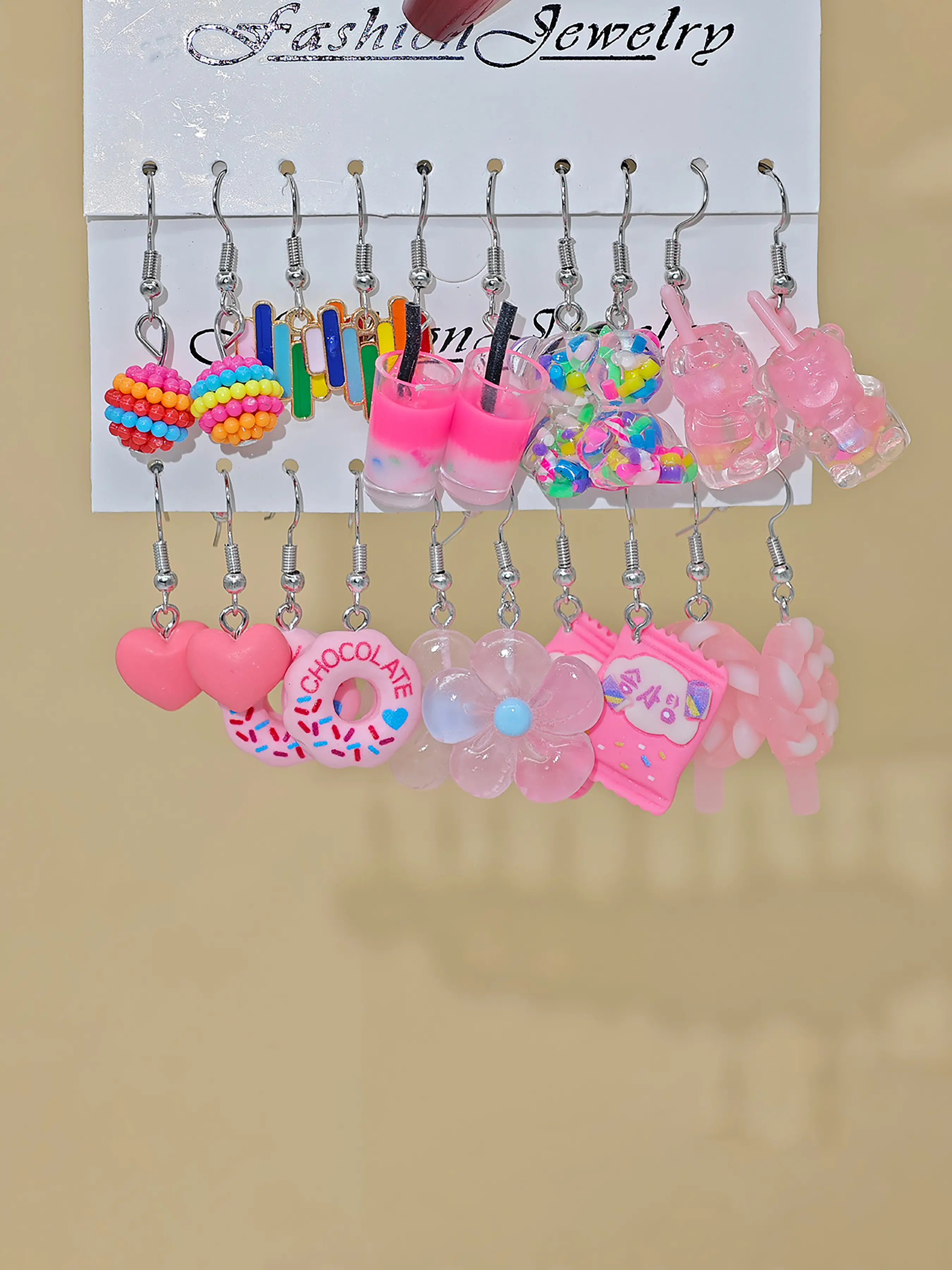 20pcs Fun Series Earring Set, Dangle Earrings, Dangling Earrings, Donut Lollipop Bear Milk Tea Birthday Gift, Holiday Gift, Cute and Unique Jewelry for Women, Fashion Accessories