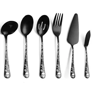 Gothic Design Stainless Steel Kitchen Utensils Set, Skull Pattern, Perfect Halloween Gift, Festive Table Decor, Flatware Set