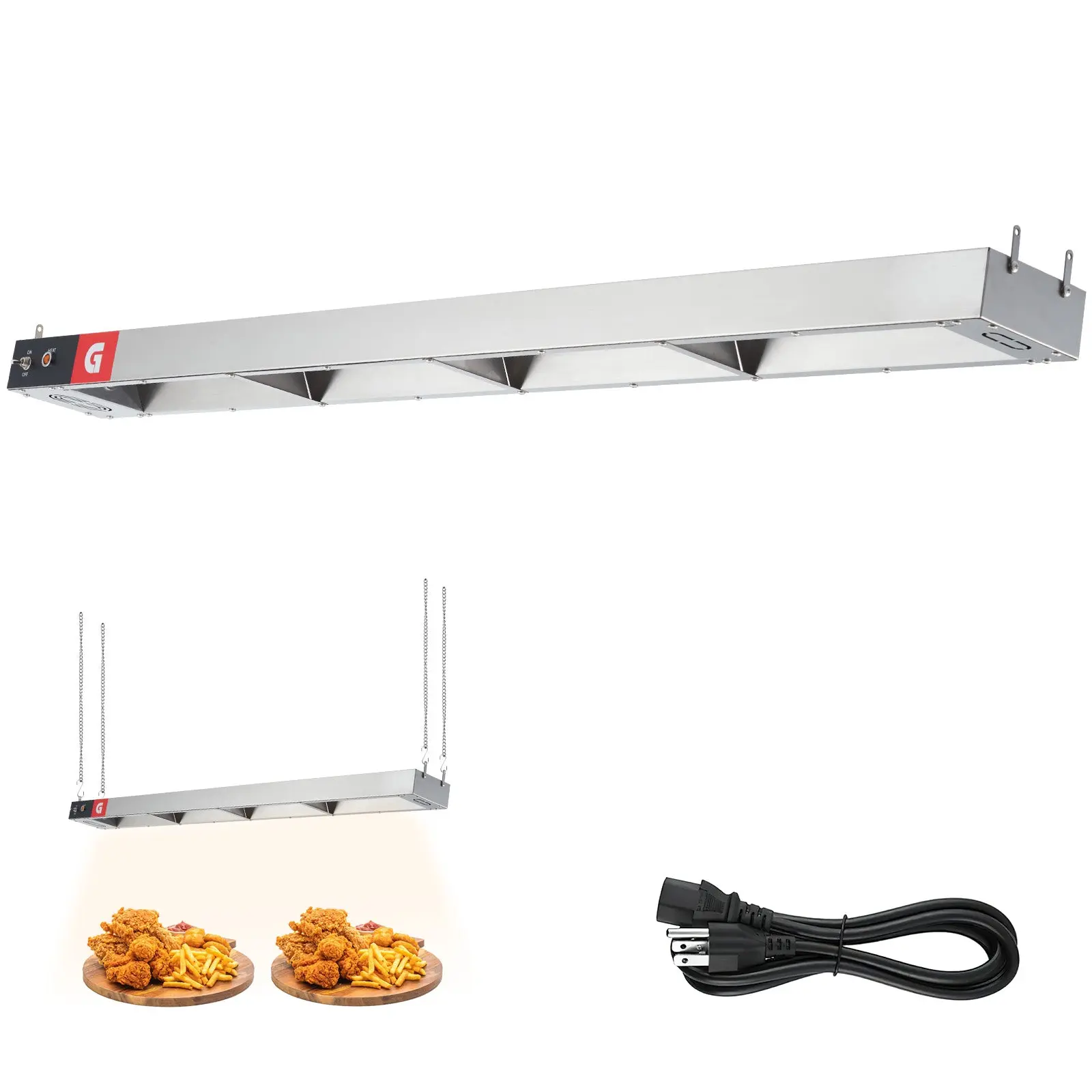 【GARVEE】Commercial Stainless Steel Hanging Infrared Food Warmer Lamp, 36” Electric Strip Heater with Plug and Chains for Restaurants, Buffets, Catering, and Kitchen Use