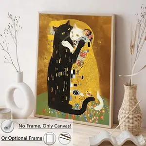 Cat Hugging Pattern Unframed Painting, 1 Count Modern Canvas Wall Art, Wall Decor for Home Living Room Bedroom Office School