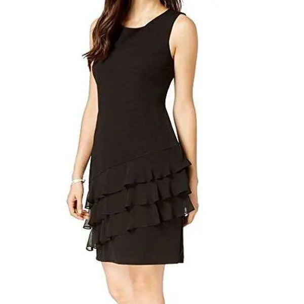 Connected Apparel Womens Sleeveless Ruffled Cocktail Dress Black 14