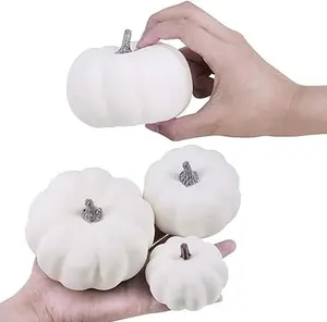 12 PCS Assorted Sizes Rustic Harvest White Artificial Pumpkins for Halloween, Fall Thanksgiving Decorating Harvest Embellishing and Displaying Decoration